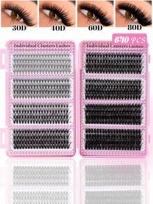 640pcs DIY Eyelashes 10-16mm Natural Look Soft Fluffy And Wispy Individual Eyelashes Faux Mink Lashes Makeup Extensions DIY At Home - D - View 1