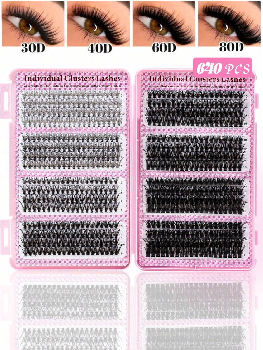640pcs DIY Eyelashes 10-16mm Natural Look Soft Fluffy And Wispy Individual Eyelashes Faux Mink Lashes Makeup Extensions DIY At Home - D - View 1