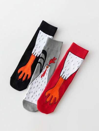 3 أزواج من الجوارب متوسطة الطول للنساء والرجال في فصل الخريف/الشتاء، جوارب كاجوال مضحكة بتصميم مخالب الدجاج