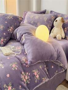 1件装涤纶加厚保暖被套，可爱卡通花卉图案，冬季舒适家居寝具 - 荳蔻 - 查看 5