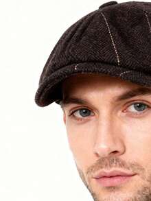 1pc Herringbone Tweed Newsboy Cap, Men's Fashion Hat, Retro Headwear, Suitable For Autumn/Winter Daily Wear, British Academic Style, Octagonal Cap, Gift Option - Multicolor - View 4