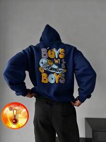 1pc Tween Boys' Casual Printed Pullover Sweatshirt, Warm Thermal Lined, Colorful & Fun Design To Inspire Young Imagination, Autumn/Winter - Navy Blue - View 9
