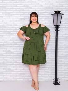 Plus Size  Dress With Thick Straps (G1-G2-G3) - Military Green Maze - View 1