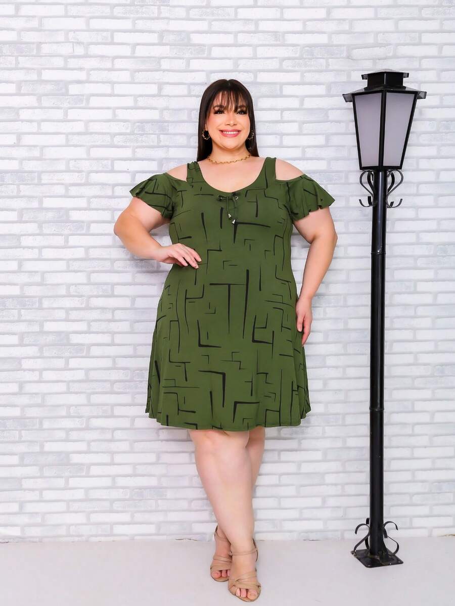 Plus Size Dress With Thick Straps (G1-G2-G3) - Military Green Maze - View 1