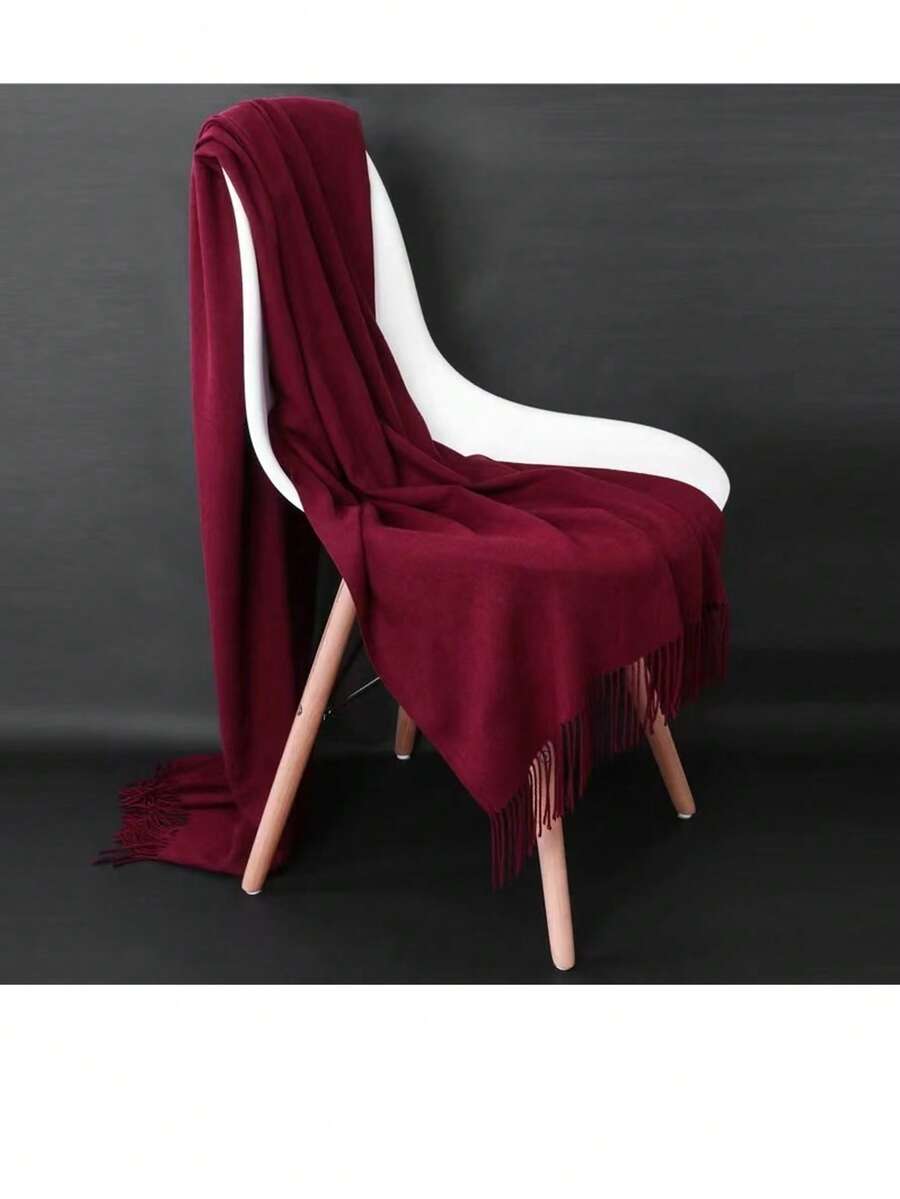 MilyModa Women's Faux Cashmere Scarf, Thin Winter Scarf, 150g With Fringe - 葡萄酒 - 查看 1