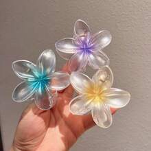 1 Piece Of Fashionable Luminous Multi-Color Hawaiian Plumeria Hairpin Bohemian Large Acrylic Plumeria Claw Clip, Cute Hairpin For Ladies/Girls, Large Claw Clip Suitable For Thick/Thin Hair, Luminous Plumeria Claw Clip Ponytail Hairpin, Resin Hair Claw (8cm*8cm) Elegant Spring Beach Flower Hairpin, Women's Hair Accessories, Plumeria Hairpin Exquisite High-End Headdress Hair Accessories - ngẫu nhiên - Xem 4