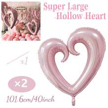 2pcs Large Hollow Heart Shaped Balloons - Pink, Gold, Silver, Red, Blue, Magenta, Suitable For Wedding, Anniversary, Birthday, Valentine's Day Party Decorations - Helium Ready, Ideal For Couple Engagement, Wedding Arch, Balloon Release, Wedding Party, Party Decor - 彩色 - 查看 12