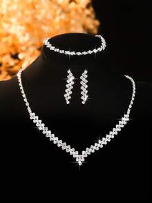 Bộ 4 vòng cổ hình học đính đá Rhinestone kèm hoa tai và vòng tay, Bộ trang sức đa năng và phong cách dành cho phụ nữ, Thích hợp cho đi làm hàng ngày, hẹn hò ở trường, đám cưới, tiệc tùng, ngày lễ tình nhân và kỳ nghỉ - Phong cách cơ bản đa năng - Xem 7