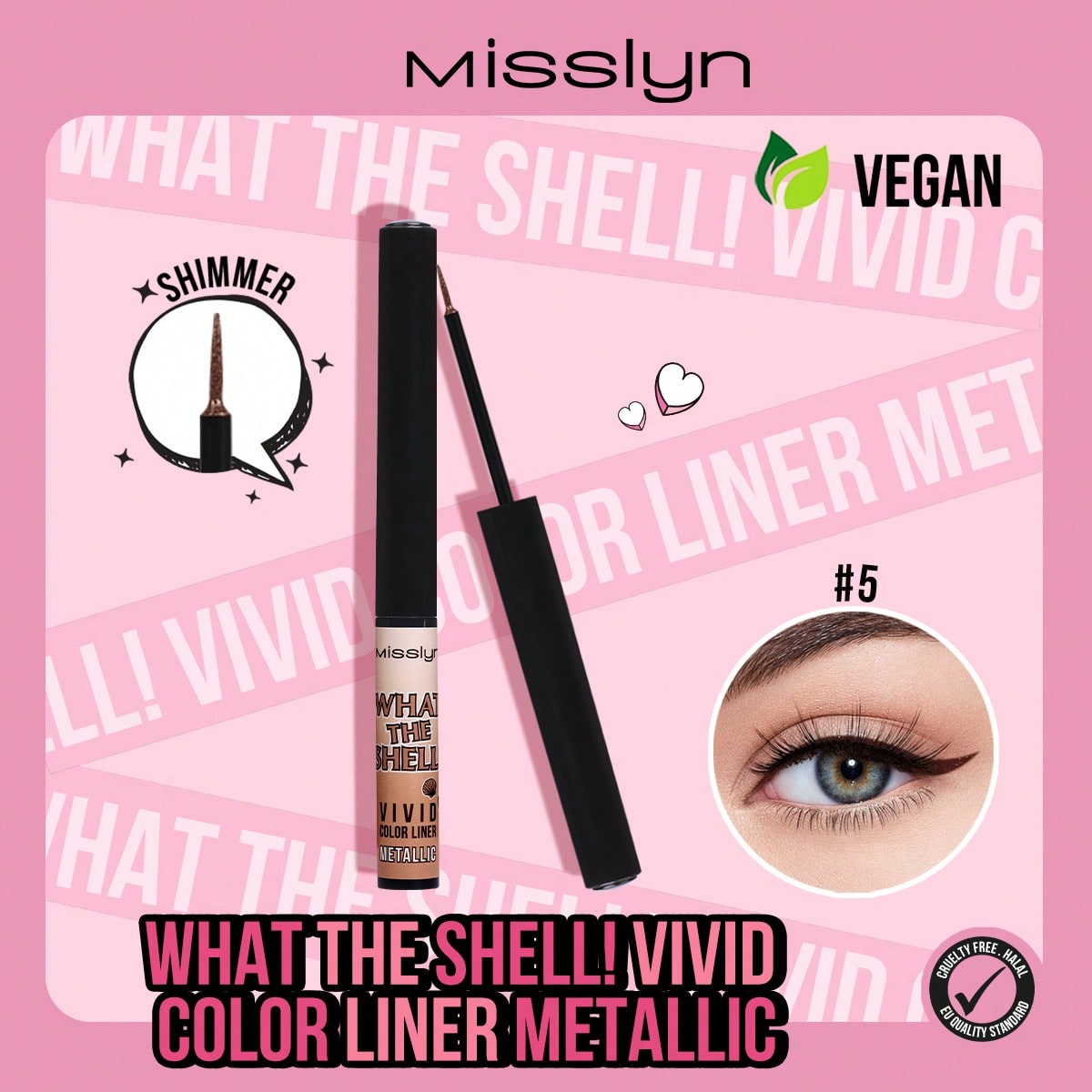 Shein #5 Misslyn 1Pc What The Shell! Vivid Color Liner Metallic Eyeliner,Metallic Color Eyeliner,Blue,Black,Brown,High-Pigmented,Smudge Proof,Water Proof,Long-Wearing,Vegan & Cruelty-Free,Liquid Eyeliner,For Y2k,For Party,Brand Beauty Makeup