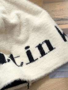 1pc Women's Fashionable Versatile Letter Knitted Hat, Warm Ear Protection Knitted Cap, Suitable For Daily Wear In Autumn/Winter - White - View 5