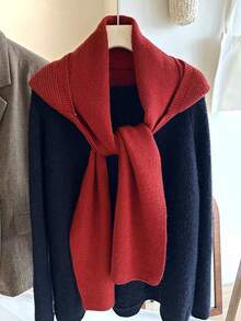 1件装女士时尚纯色黑色/卡其色/灰色加厚条纹纹理保暖连帽围巾披肩斗篷，适合约会、旅行、外出、日常、度假搭配 - A - 查看 8