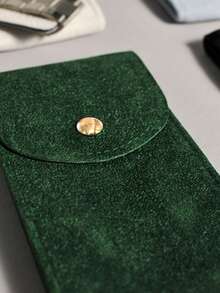 1入組厚雙面絨面錶包，綠色或黑色信封錶袋，高級麂皮拉鍊按鈕錶袋，防刮損保護您的錶