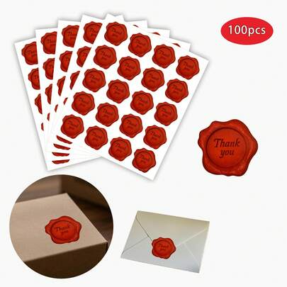 100 pegatinas de sello de cera con la frase "Gracias", sellos para envolver regalos para invitaciones de boda, tarjetas de felicitación, recuerdos de fiesta
