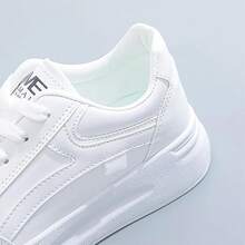 Tenis Casual Para Mujer Blanco Zapatos Blancos de Mujers Zapatillas Para Zapatos de Tenis, Cómodos Zapatos de Plataforma Casuales, Zapatillas de Deporte de Cuero PU Dama Ligero Cómodo Para Viaje - Blanco - Ver 8