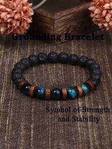Men's Wolf Head Bracelet, Natural Stone Blue Tiger's Eye Volcanic Rock Healing Protection Bracelet, Relieve Anxiety And Relax Energy Beads Grounding Bracelet Bohemian Jewelry ,Gifts For Him Or Her - Multicolor - View 8