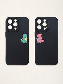 2pcs Black Phone Cases, Dinosaur Design Couple Phone Cases, Compatible With IPhone & Galaxy Phones, Phone Covers, Cute Phone Cases, Compatible With IPhone 13/15/16 Pro Max, Galaxy, Great As Birthday Gift, For Girlfriend, Boyfriend Or Personal Use - Multicolor - View 14