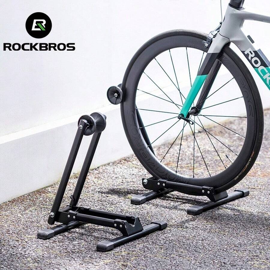 ROCKBROS 1pc Foldable Bike Stand Bicycle Floor Parking Steel Rack For MTB Road Bike - Black - View 1