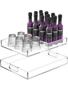 1pc Acrylic Tray, High-End Transparent Fruit Plate, Hotel/Home Use Storage Tray For Cosmetics, Acrylic Vanity Tray With Embedded Handle For Counter, Desk, Vanity - Transparent - View 4