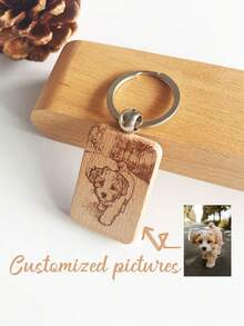 1pc Customized Photo Engraved Wooden Keychain, Pendant, Creative Small Item, Bag Charm, Wooden Tag, Keyring, DIY Accessory, School Backpack, Car Accessories, Cute Gift For Friends, Colleagues, Family, Boyfriend/Girlfriend, Teacher's Day, Christmas