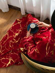 1件宽松红色纹理法兰绒柔软保暖家居服 - 紅色 - 查看 5