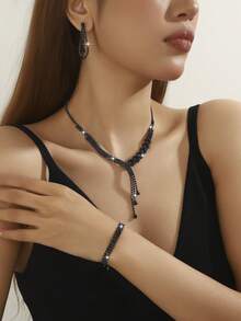 1 Set de Elegante Joyería Nupcial con Collar, Aretes y Pulsera de Cristales Brillantes, Adecuado para Uso Diario de Mujeres, Bodas, Fiestas, etc.