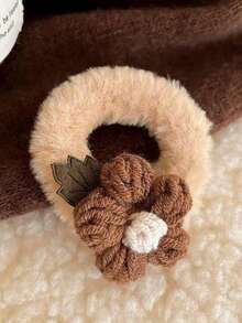 4 piezas Lazos elásticos de punto con diseño floral minimalista y lindo, accesorios de pelo versátiles para mujeres, sujetadores de coleta, ligas de pelo, bandas de goma para el cabello, scrunchies, cuerda para el cabello - Multicolor - Ver 11