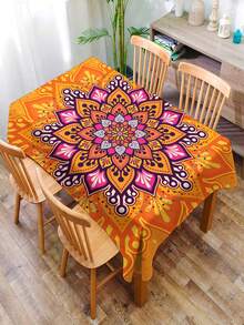 1pc Mandala Pattern Fabric Printed Tablecloth, Christmas Rectangular Lightly Water-Resistant Printed Dining Table Cloth, Suitable For Christmas Restaurant Living Room Decor Printed Tablecloth - Multicolor - View 8