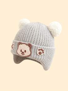 1pc 0-6 Months Baby Cartoon Bear Pom Pom Decorated Earflap Knit Hat, Warm & Versatile Cute Newborn Winter Cap, Suitable For Holiday Gifts And Daily Outdoor Use - Multicolor - View 18