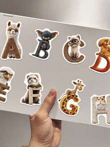 50张卡通字母和动物贴纸，可用于装饰日记本、笔记本、手机壳、平板电脑、小提琴、橱柜、窗户、滑板、吉他，亦可作为节日礼物。 - 多色 - 查看 4