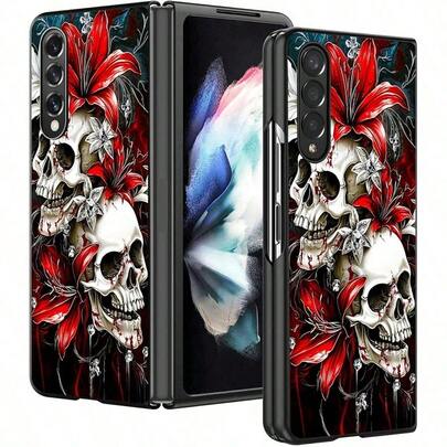 Ein 1PC-Mode-Skull-Druck auf der Fold-Smartphone-Kappe, kompatibel mit der Galaxy Z Fold6, Fold5, Fold4 und Fold3 Serie, eine Artleder-Grain-Flip-Smartphone-Kappe. Mehrere Stile sind verfügbar.