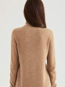 女式 100% 美利奴羊毛无缝毛衣高领秋冬保暖柔软针织复古毛衣长袖针织套头衫上衣 - 金色 - 查看 2