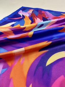 1条女士抽象几何印花丝巾，优雅缎面领巾头巾，连衣裙配饰 - 彩色 - 查看 6