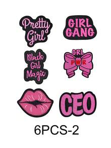 3/6/12 Stück rosa englische Buchstaben Serie gestickte Aufnäher, süßes Cartoon Mädchen Muster, Polyestermaterial, Abzeichen Aufkleber, zum Aufbügeln auf Kleidung, Nähzubehör, geeignet für Rucksäcke, Jeans, Jacken, T-Shirts, Hüte, Kleider usw.