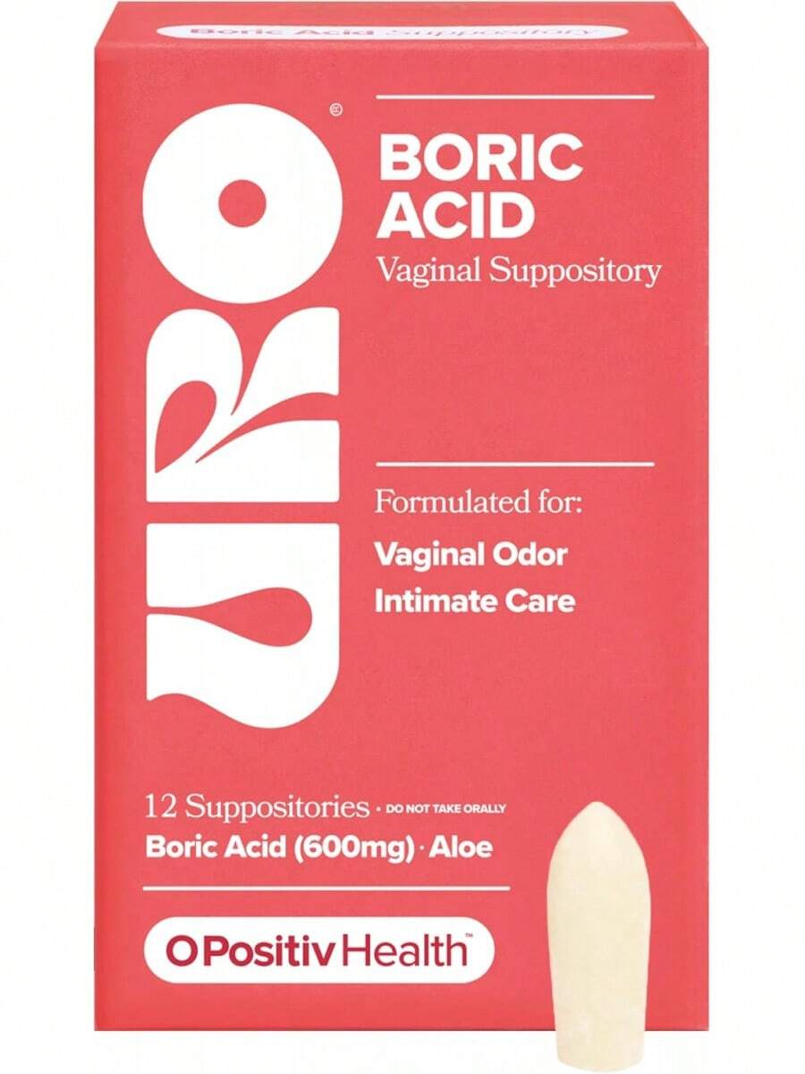 URO Boric Acid Vaginal Suppository – With Lactic Acid, And Aloe For Fast Relief And Vaginal Odor Control – Vegan, Free From Parabens, Dyes, And Fragrances – 12 Count (Pack Of 1) - 粉紅色的 - 查看 1