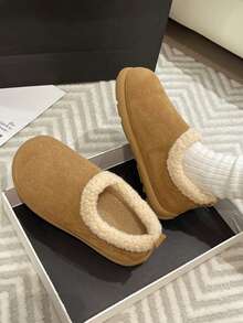 女士冬季保暖毛绒内衬防滑拖鞋，舒适家居鞋，毛绒靴 - 杏色 - 查看 3