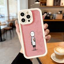 Funda de teléfono con borde negro para iPhone color rosa con estampado de personaje de dibujos animados comiendo helado ideal para uso diario en cafeterías y salas de estar Aplicable a los teléfonos de la serie Apple y Galaxy - Negro - Ver 3