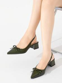 Giày cao gót mũi nhọn hở ngón, màu trơn, trang trí nơ cho nữ, giày cao gót hở gót thoải mái, thanh lịch khi đi làm hàng ngày, tiệc tùng, những dịp trang trọng, thích hợp cho mùa thu/đông, màu xanh quân đội - xanh quân đội - Xem 3