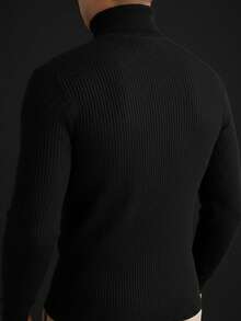 Classic Solid Color High Collar Knit Sweater For Men, Loose Casual Style, Winter - Black - View 2