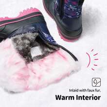 Boys And Girls Winter Snow Boots, Water-Resistant Mid Calf Boots With Anti-Slip Sole, Insulated & Cozy Faux Fur Lining For Little And Big Kids - 藏蓝色 - 查看 6