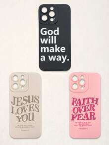 3pcs Christian Style Black/Beige/Pink Phone Cases Compatible With IPhone & Galaxy - Multicolor - View 12
