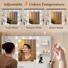 Furniwell 43" Vanity Desk Set With Power Outlet, Makeup Vanity Table With Bulbs Mirror 3 Color & Brightness Adjustable 7 Drawers For Storage,   Makeup Vanity Desk With Outlets, Large Mirror With Light Bulbs Color & Brightness Adjustable,  7 Drawers For Storage With Hairdryer Holder Christmas Gift For Girls Women - Shell white - View 3