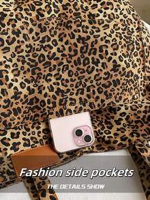 1 Peça Bolsa Tote Grande e Estilosa com Estampa de Onça, Bolsa de Ombro de Grande Capacidade, Bolsa Perfeita para Transporte com Fechamento Magnético, Estilo Vintage Elegante, Bolsa de Mão, Bolsa Escolar, Grande Capacidade, Portátil, para Adolescentes, Mulheres, Estudantes Universitárias, Profissionais de Colarinho Branco, Perfeita para o Trabalho, Branca