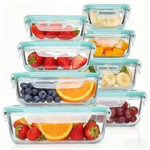 Stozle 18pcs (8 Lids + 8 Containers + 2 Spice Boxes) Sealed Glass Food Storage Gift Box Set, Perfect For Meal Preparation, Lunch-Sealed Storage | Durable Glass, Suitable For Birthday | Party | Holiday Gifts - màu xanh lá - Xem 9