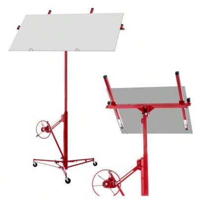 Elevador de placas de gesso para instalação de painéis de parede de gesso cartonado e teto: capacidade de carga 68 kg, altura ajustável de 140-335 cm, dobrável, 3 rodas de freio, ajuste de inclinação de 60°