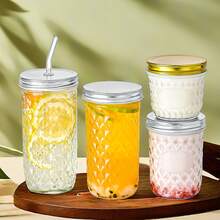 1PC,Large-Capacity Heat-Resistant Clear Glass Cup With Lid And Straw Boba Milk Tea Glasses Coffee Mug Juice Cold Drink Cup
