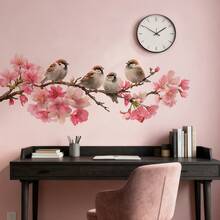 1/2pcs Spring Little Bird Branch Bird's Nest Wall Stickers,Cartoon Cute Green Leaf Waterproof Vinyl Wall Contact Paper Pvc For Living Room Bedroom And Dining Room Wall Decor, Bathroom Decor And Accessories, Housewarming Gifts For Friends And Family Home Decor - Multicolor - View 4