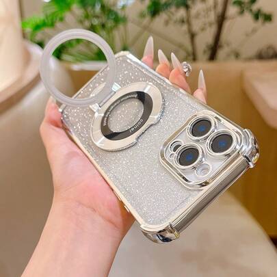 Drop-Resistant Anti-Drop Phone Case Compatible With IPhone 17 Transparent And Stylish Electroplated Shock-Absorbing Airbag Phone Case With Magnetic Metal Bracket And Phone Cover Compatible With IPhone 17/6/7/8/X/XS/XR/11/12/13/14/15/16/16e,Galaxy S22/23/24/25/S24 FE/S25 EDGE, A04/05/06/A07/A14/A15/A16/A17/A24/A25/A34, Redmi Note 9/10/11/12/13 ,Redmi 9/10/12/13C 14C,OPPO,MOTO,Honor X,HW, RENO Realme C53 C55 C61 C63 C75