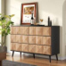 The Sideboard And Vanity Feature A Combination Of Black And Natural Wood Tones, Metal Legs, And Raised Doors. - 黑色+自然色+中密度纖維板+刨花板 - 查看 11