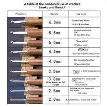 Set de 9 cârlige de croșetat cu mâner din bambus, ace de croșetat cu cap metalic pentru începători, instrumente de tricotat, dimensiuni asortate, ușor de înfilat, netede și antiaderente - Multicolor - Vizualizare 11