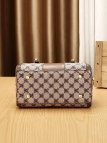 3pcs/Set Women's Fashion Printed Handbag, Tote Bag And Pillow Bag - Coffee - View 3